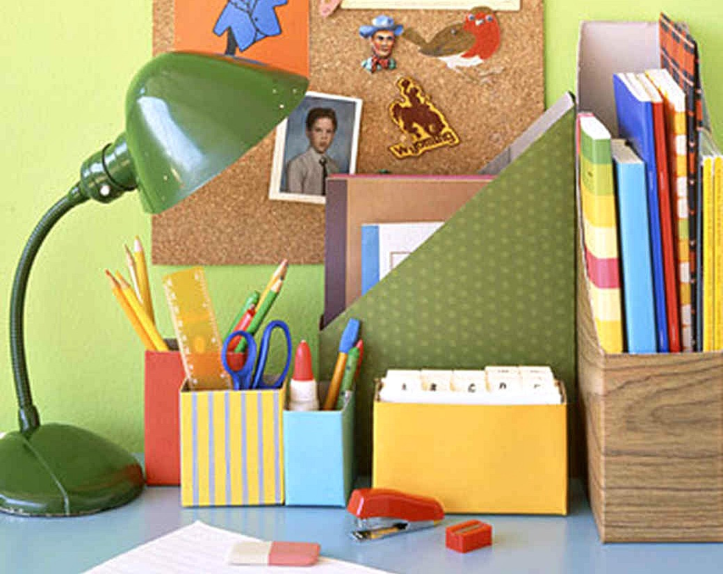 decorated boxes for desktop storage - upcycling ideas