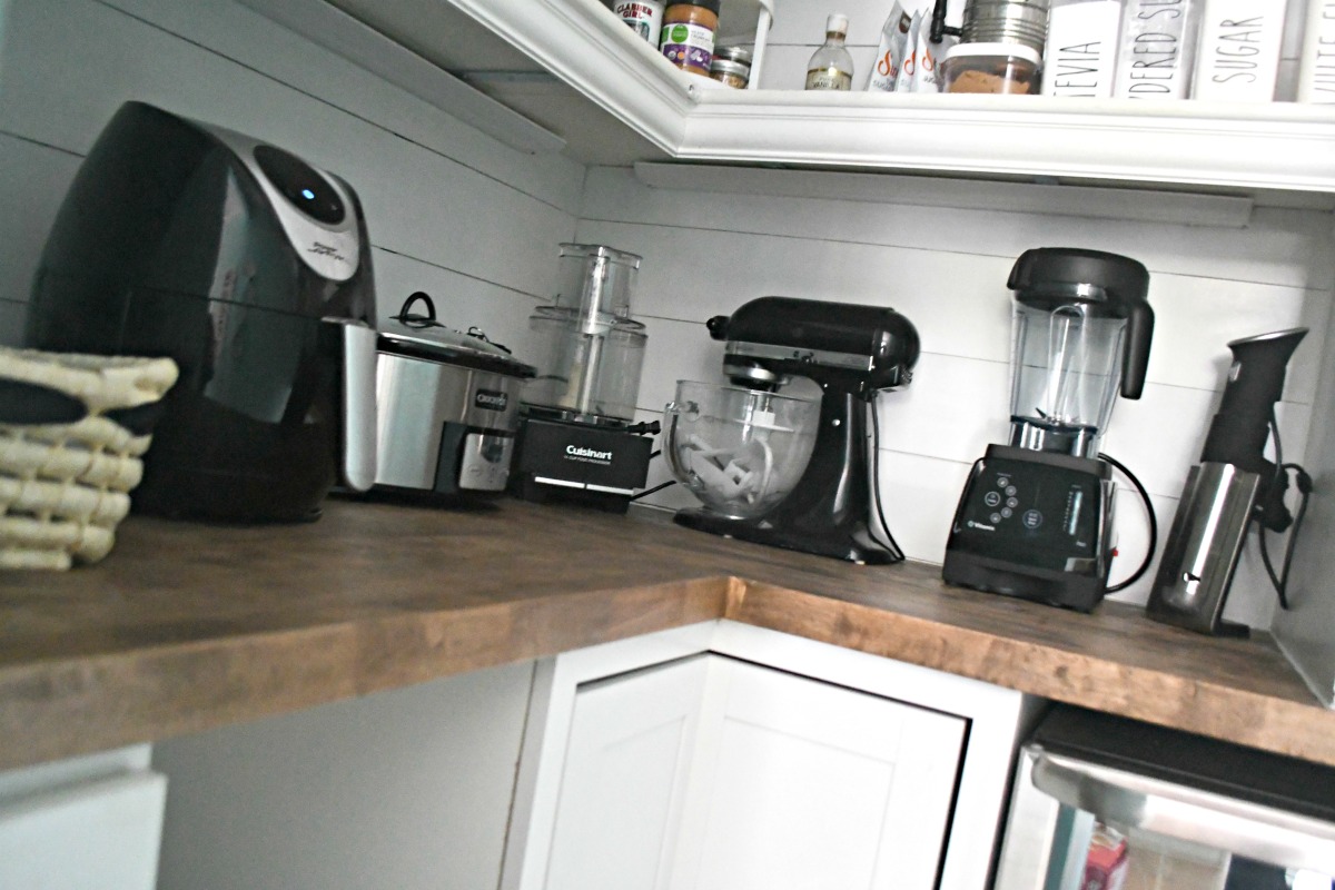 closeup of the countertop in the pantry, including appliances