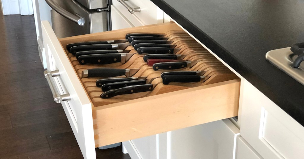 knife organizer drawer kitchen hack 