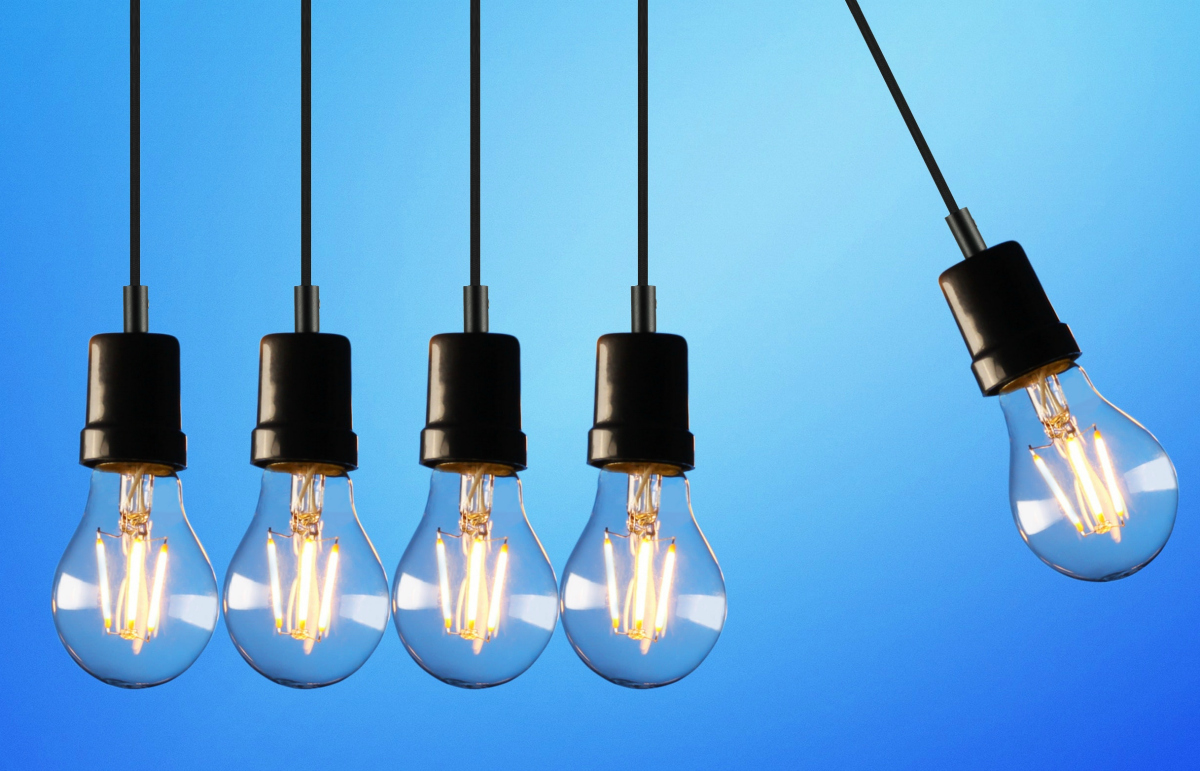 hanging light bulbs in a row