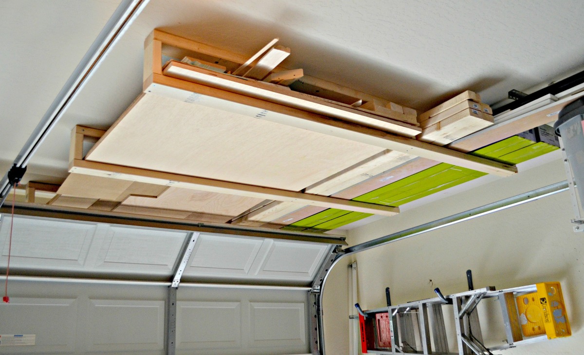storing wood on the ceiling of the garage