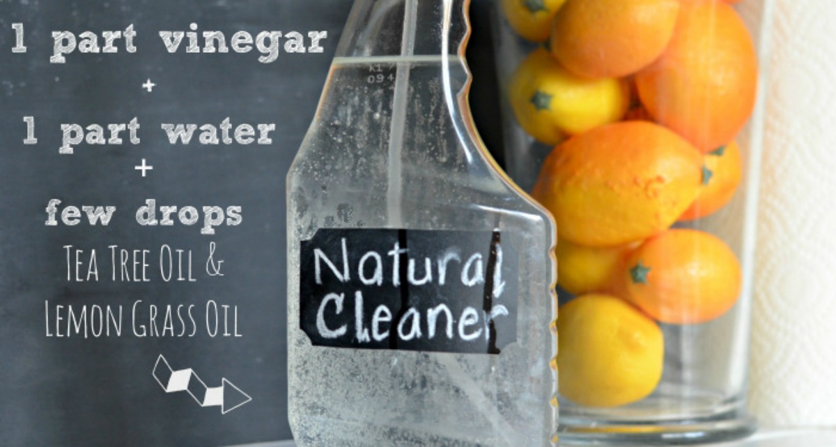 spray bottle with recipe for vinegar natural cleaner