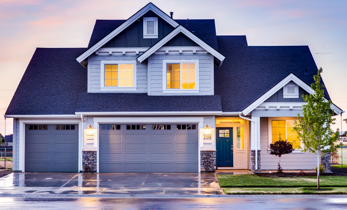 front view of a home in the evening