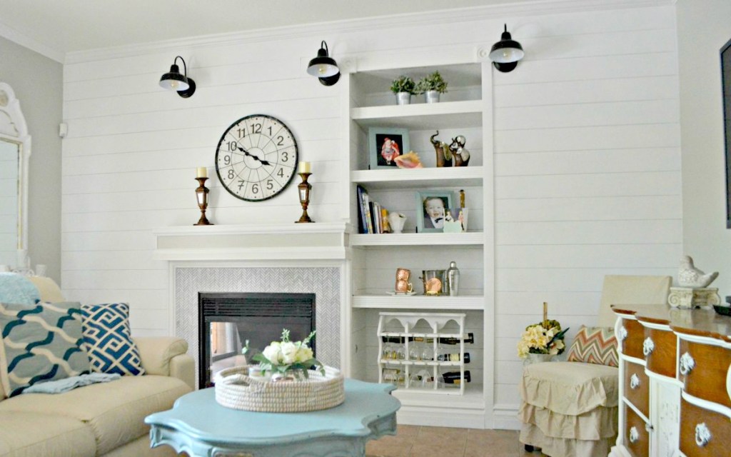 diy family room shiplap walls 