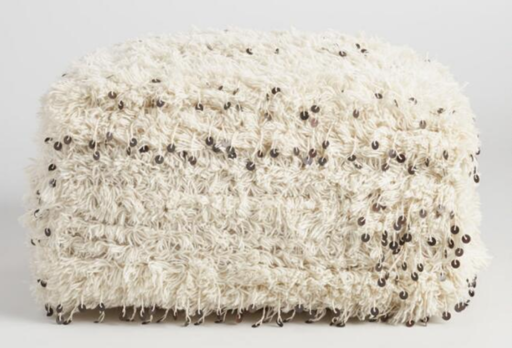 cream ivory colored fringe moroccan pouf 