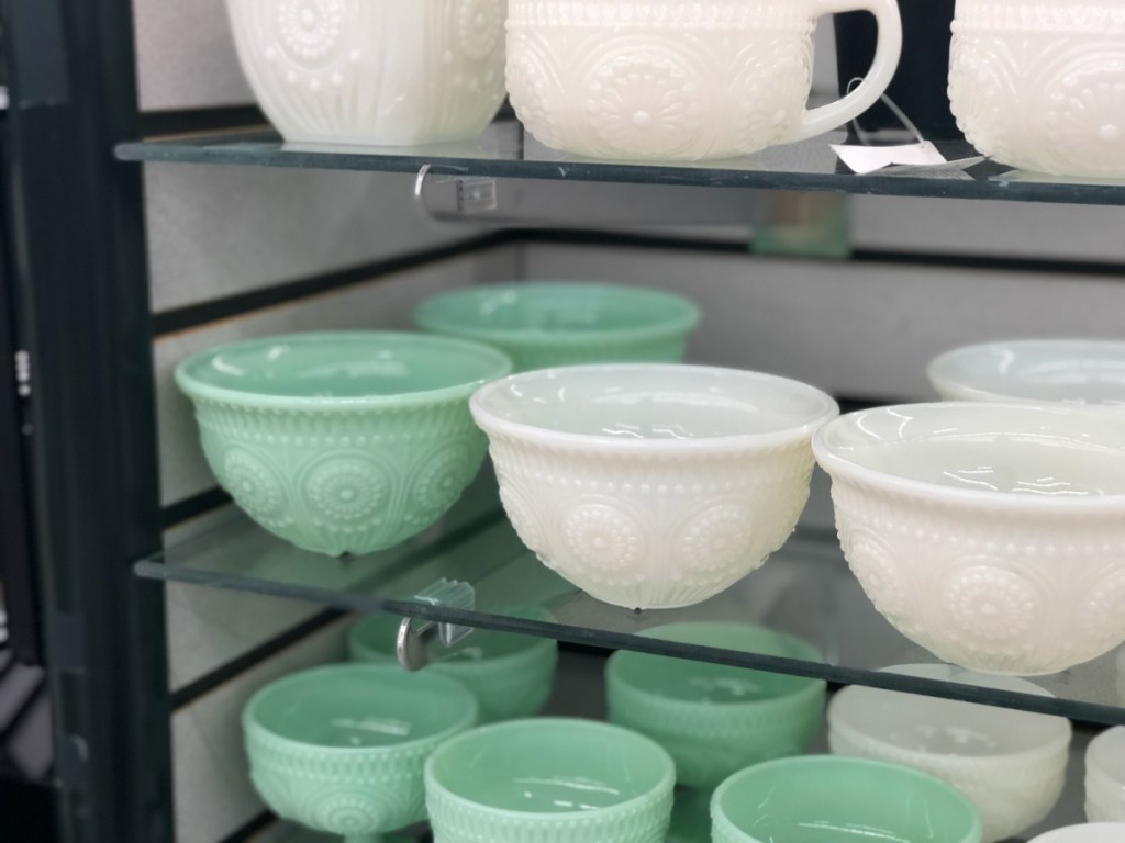 Milk glass collection at Hobby Lobby