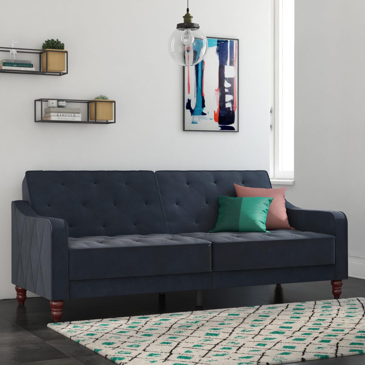 Novogratz Vintage Tufted Velvet Split Back Futon