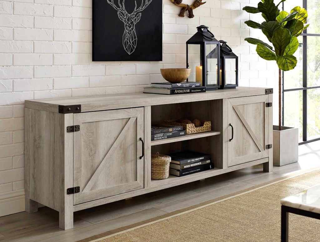 Saracina Home Modern Farmhouse Barn Door TV Stand