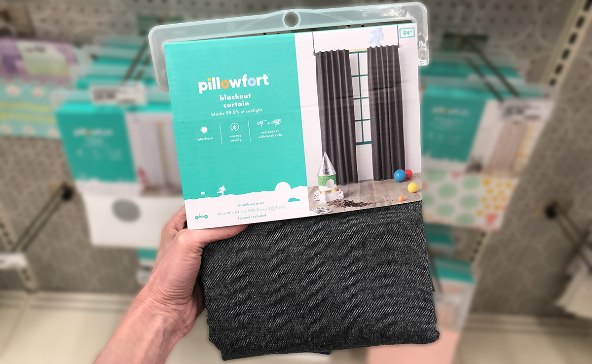 grown up Pillowfort items — grey chambray blackout curtains