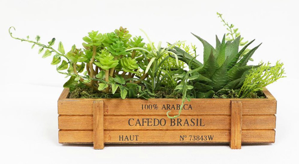 Artificial Succulent Garden in Wood Planter