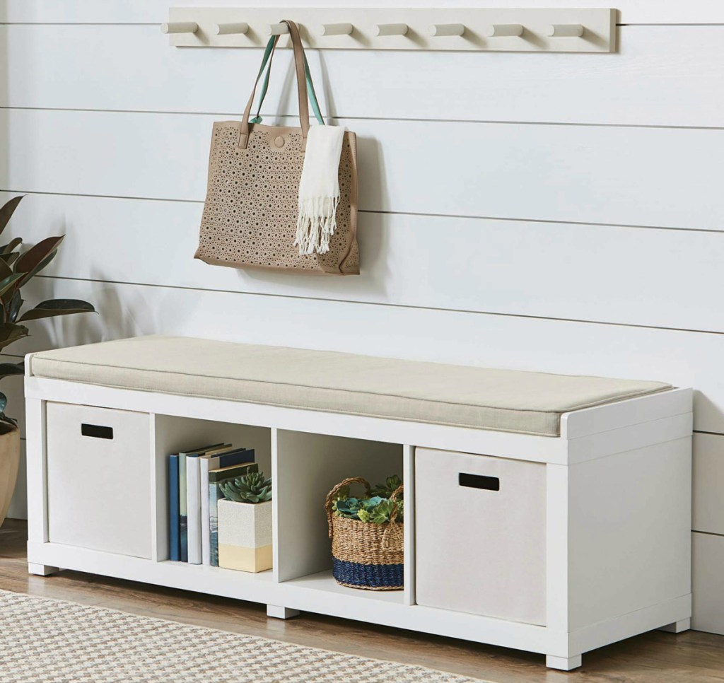 Better Homes and Gardens 4-Cube Organizer Storage Bench - White