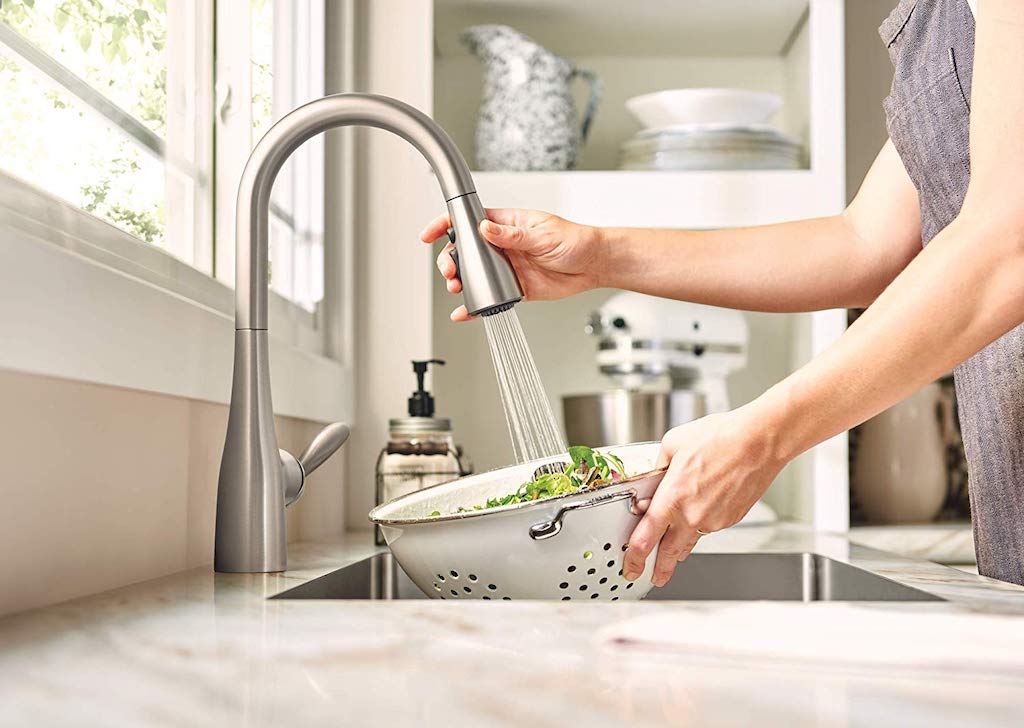 Moen Arbor Kitchen Faucet washing salad 