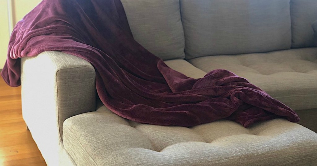 Plush blanket on couch 