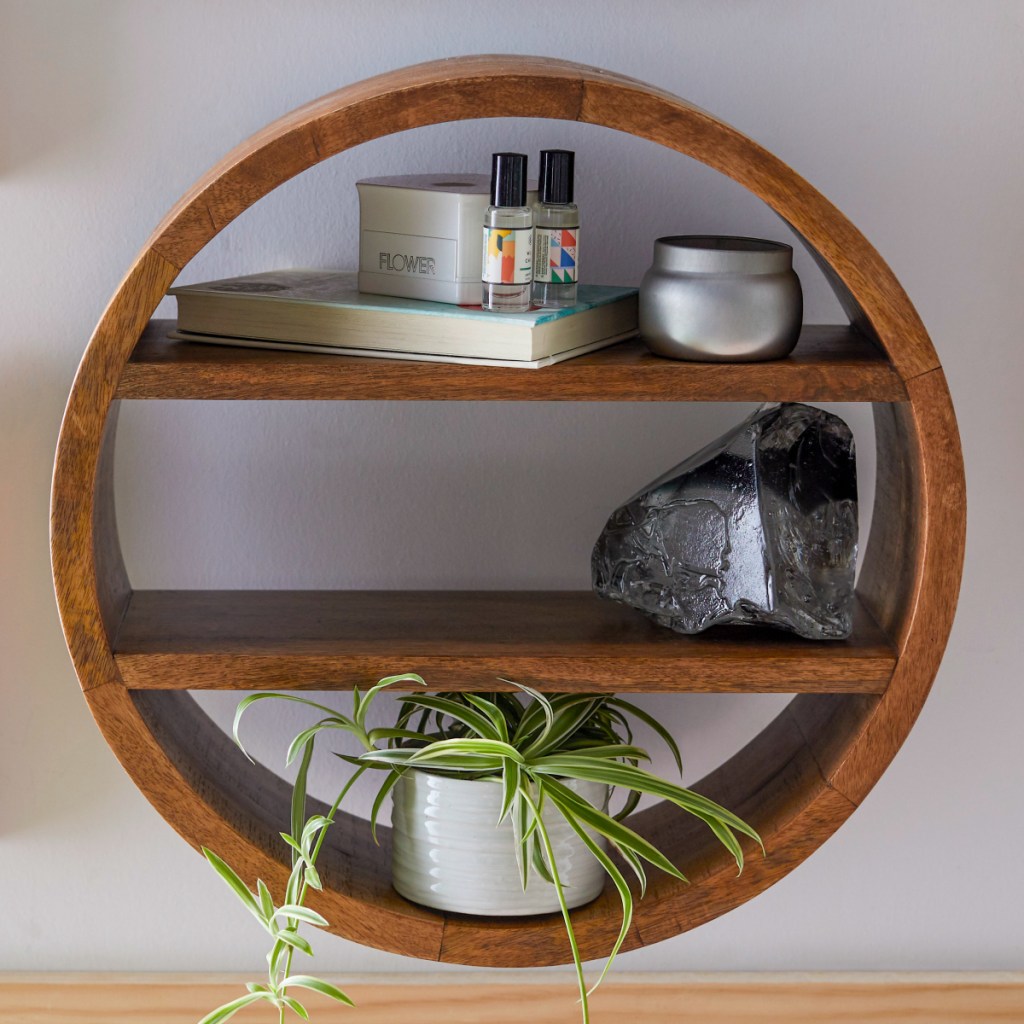 Round Mango Wood Wall Shelf