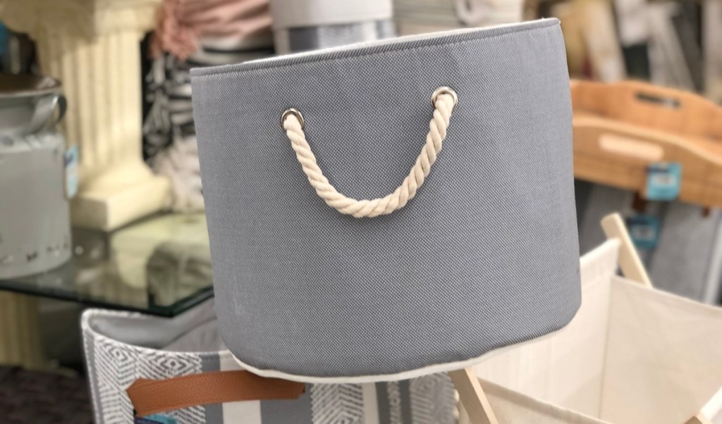 pastel blue basket with rope handles 