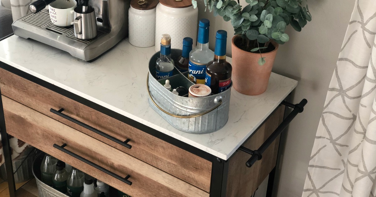 Stone kitchen island with coffee bar 