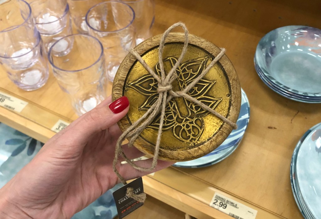 Cravings by Chrissy Teigen 4pk Wood Coasters with Metal Decoration