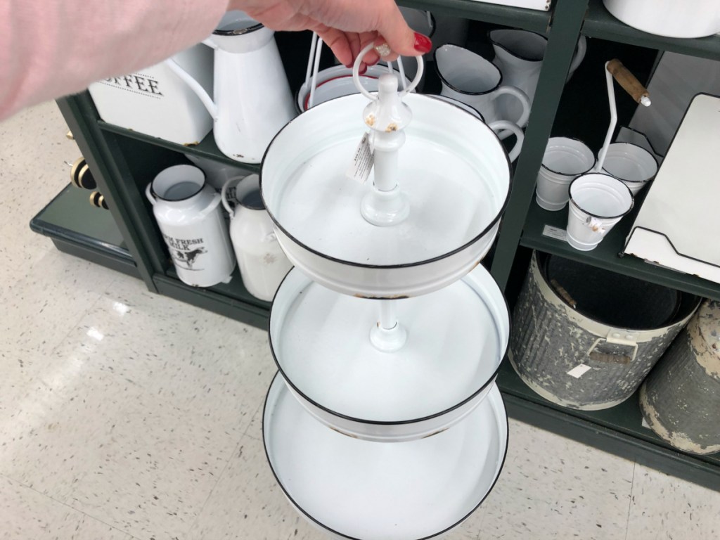 Distressed White Three-Tiered Metal Stand