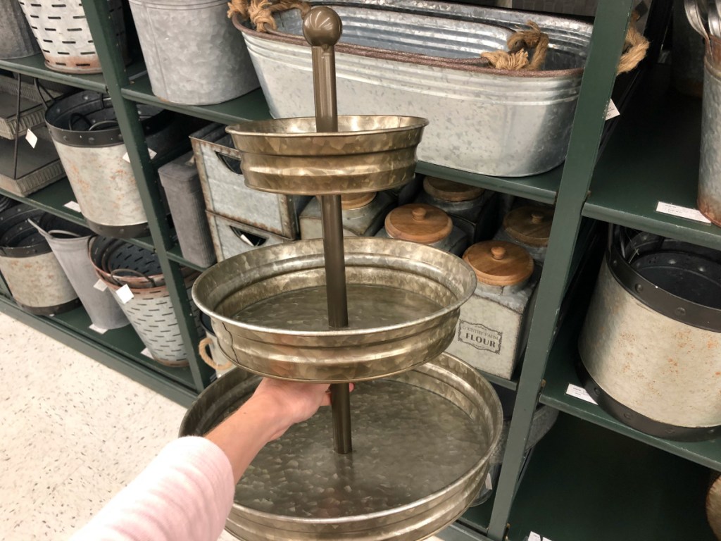 Galvanized Metal Three-Tiered Tray Stand