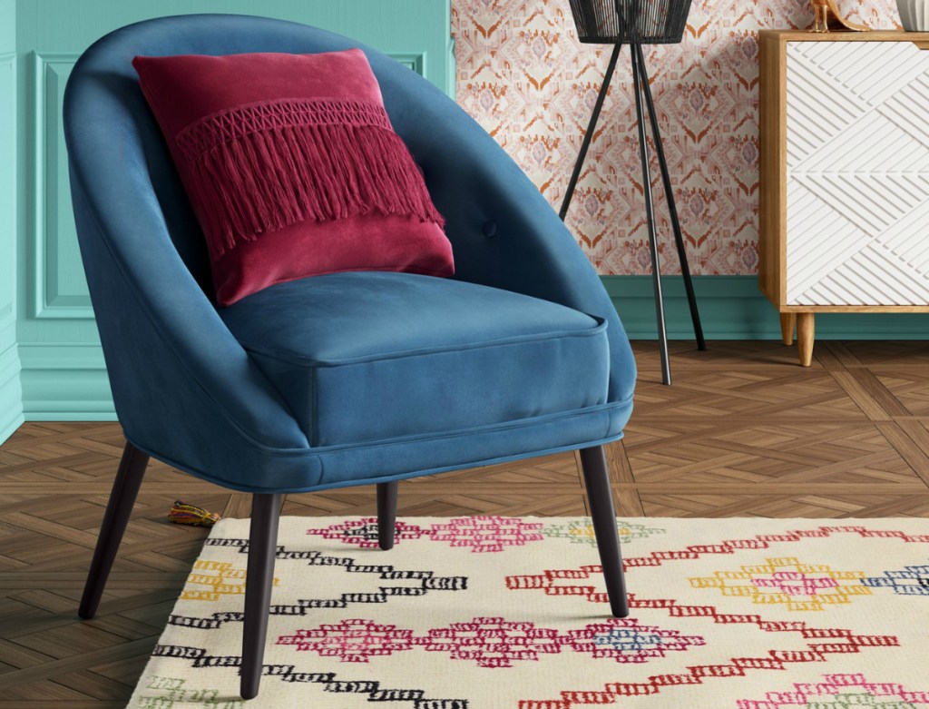 Opalhouse Portia Button Tufted Velvet Blue Barrel Chair