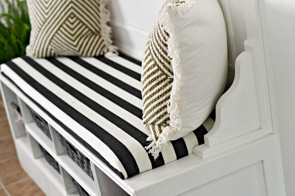 example of DIY bench cushion made with fabric foam and plywood