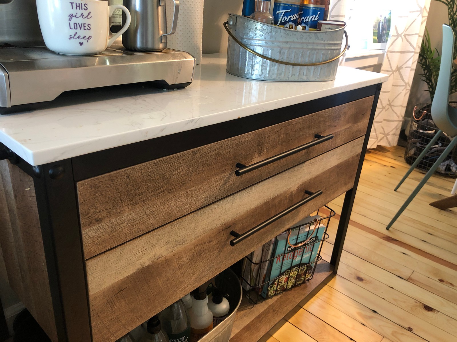 kitchen island with coffee bar