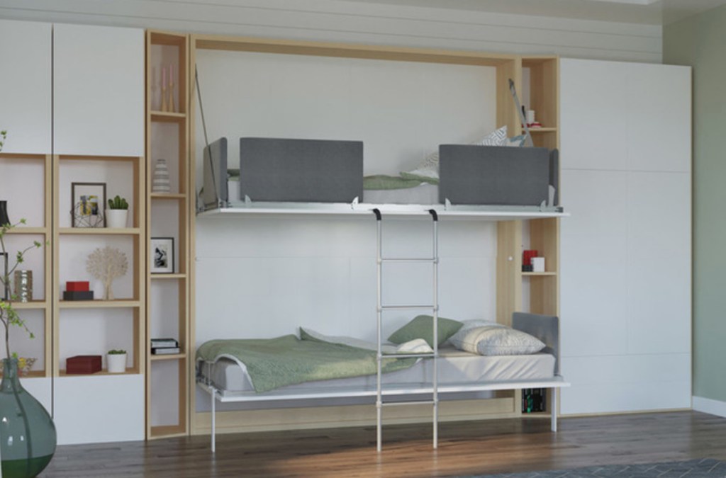 modern looking bunk beds with steel ladder 