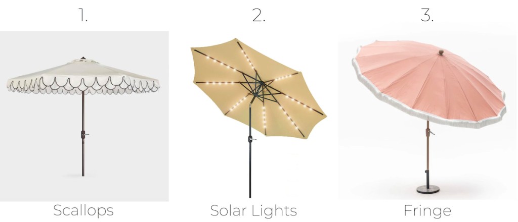 stock photos of umbrellas scalloped white solar light beige and pink with white fringe