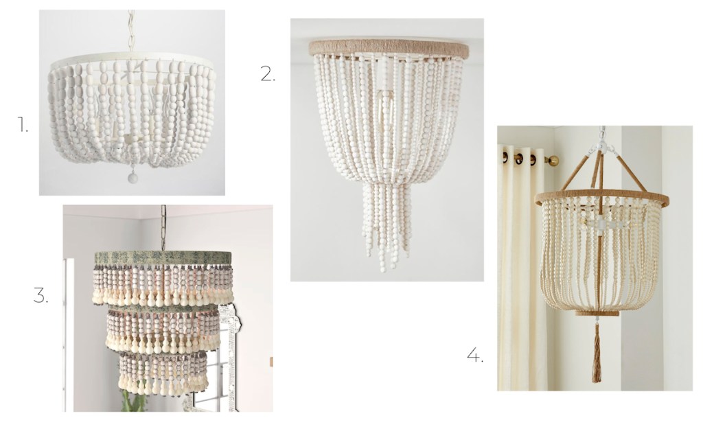 four wood bead chandeliers stock photos of white and tan beaded lights hanging from ceiling