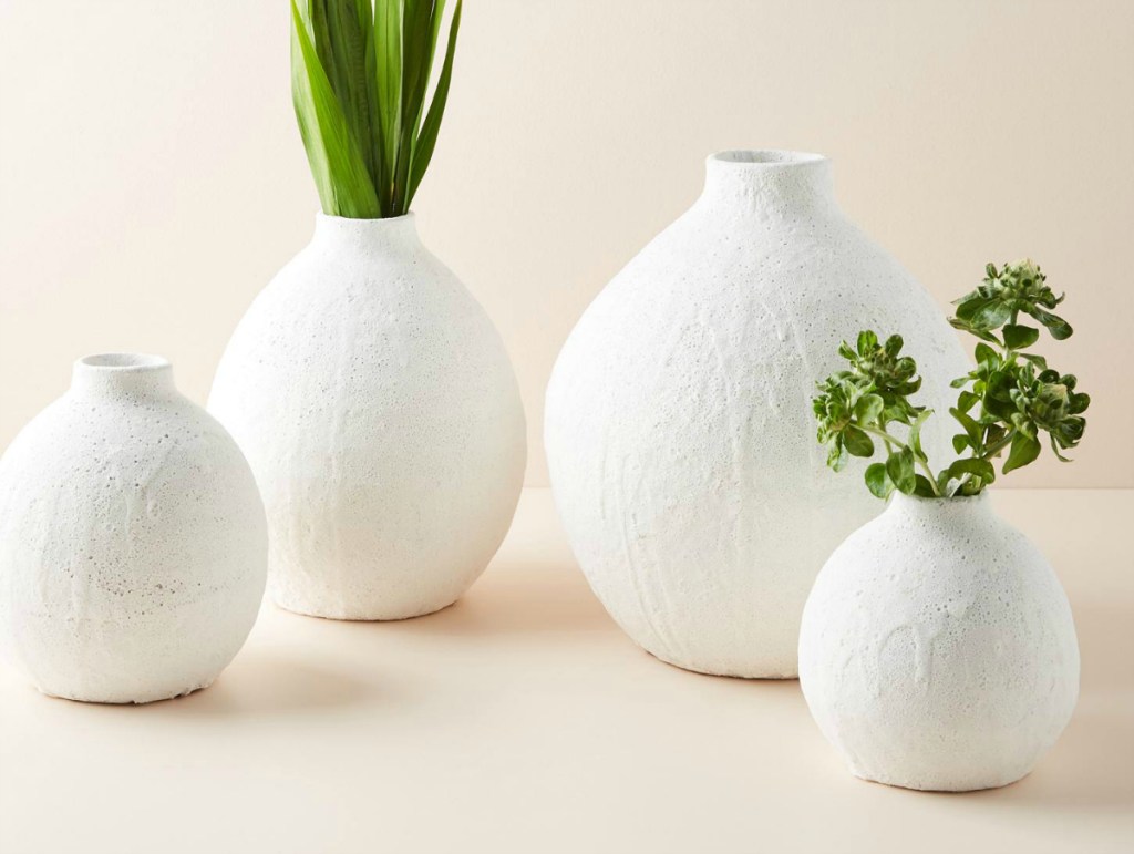 group of white vases