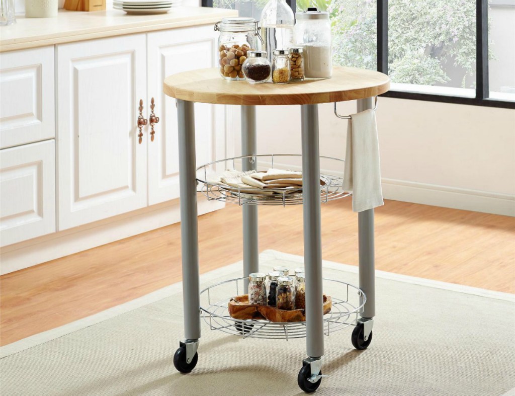 Dorel Living Elza Round Kitchen Cart in Kitchen