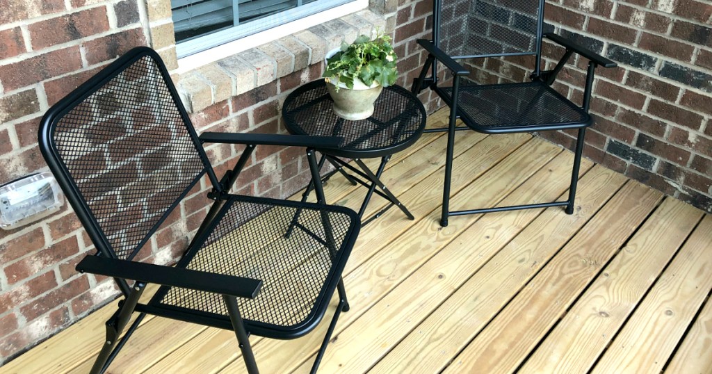 patio with black Threshold Metal Mesh Patio Set
