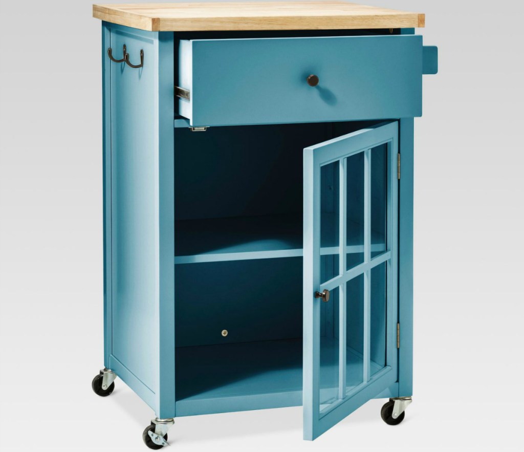 Teal Threshold Windham Wood Top Kitchen Cart stock photo