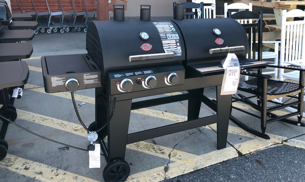 black double char-grill sitting outside