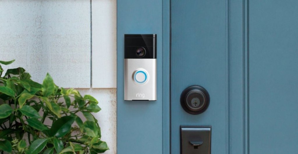 ring doorbell on blue front door