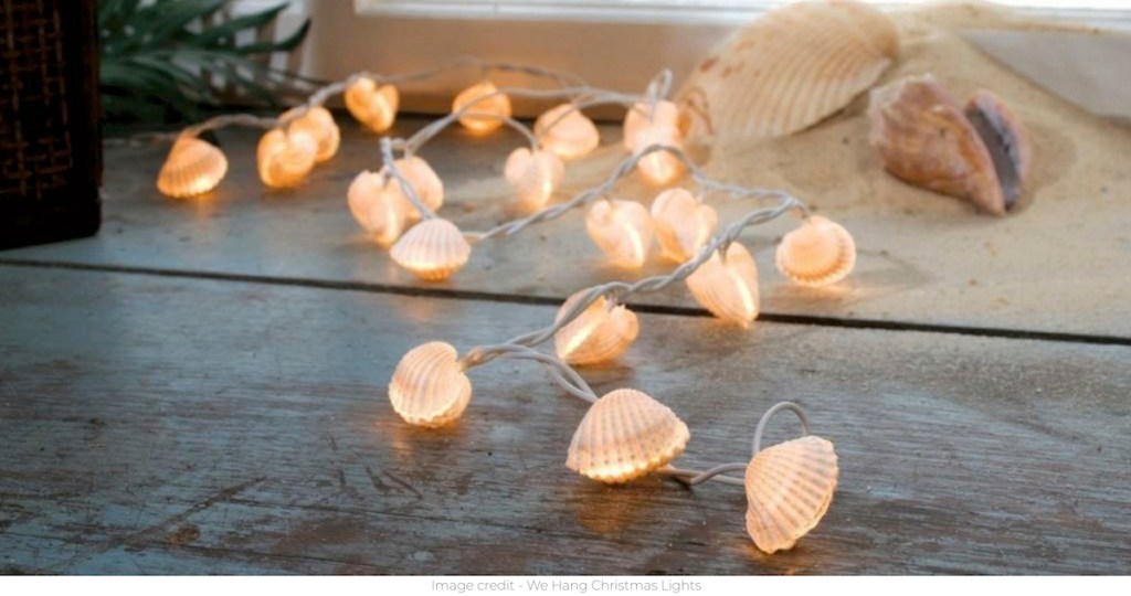 seashell string lights on floor lit up