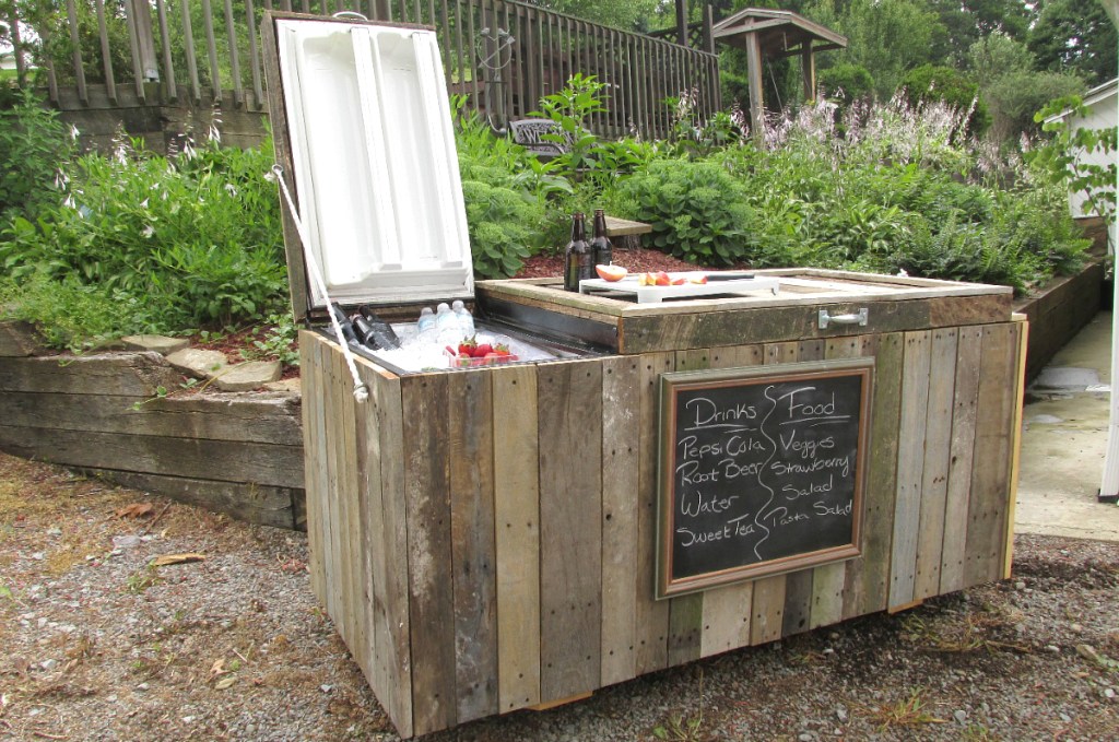 DIY backyard fridge cooler in yard