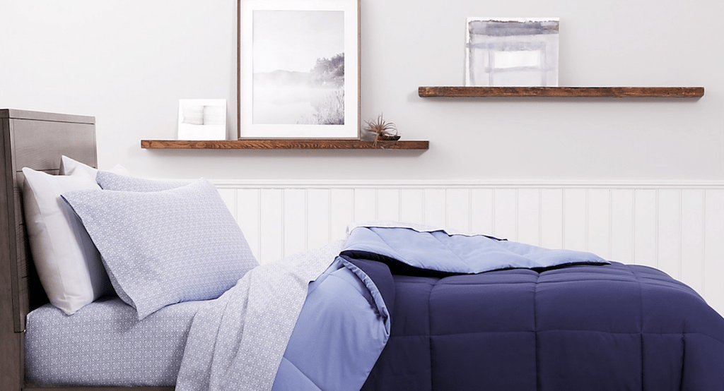 twin bed made with reversible comforter 