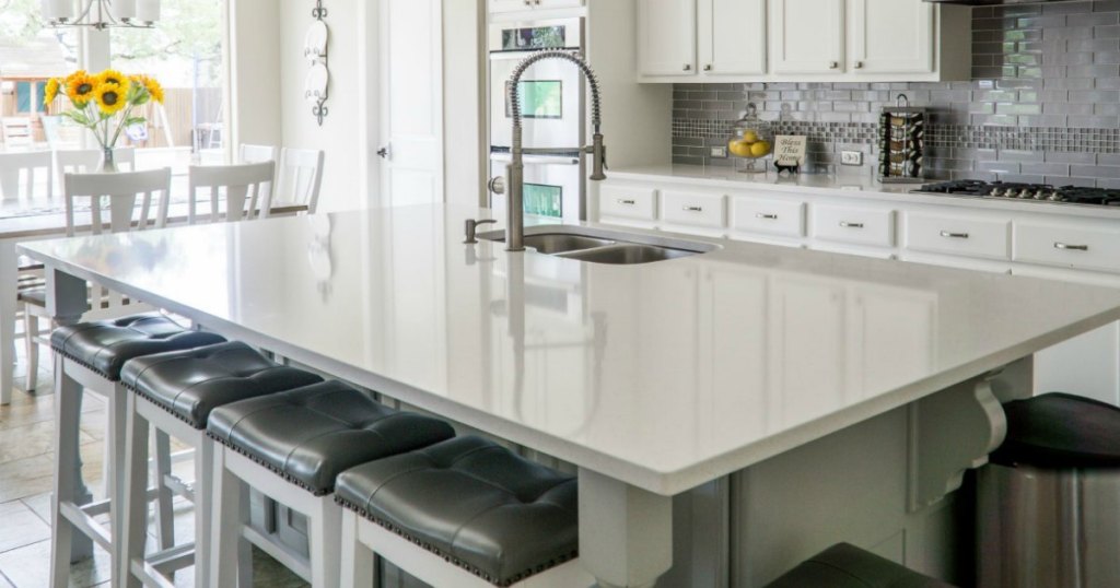 minimalist kitchen with clean kitchen island 