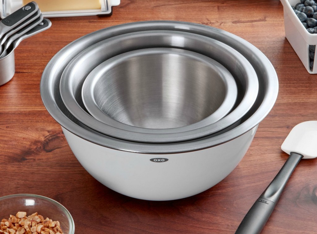 OXO Non-Skid White Stainless Steel Mixing Bowls (Set of 3)