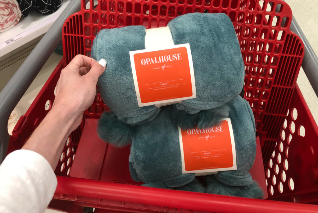 opalhouse pom pom blanket in target shopping cart