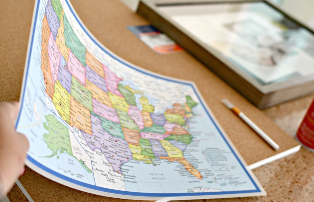 placemat of map and cork foam board