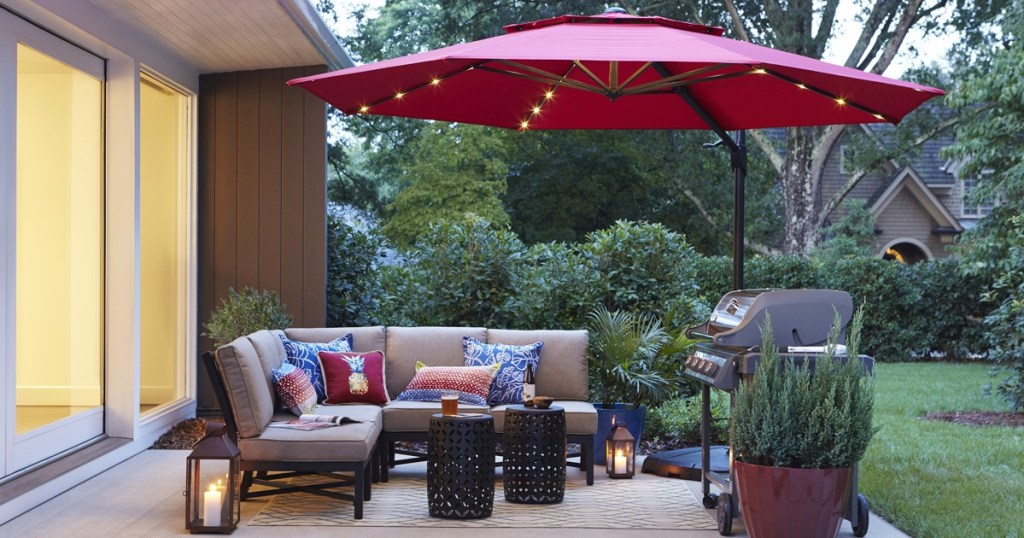 red patio umbrella