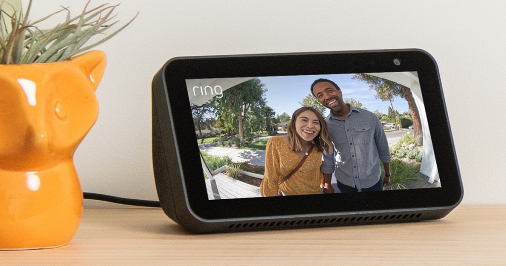 ring doorbell camera showing couple at door on echo show
