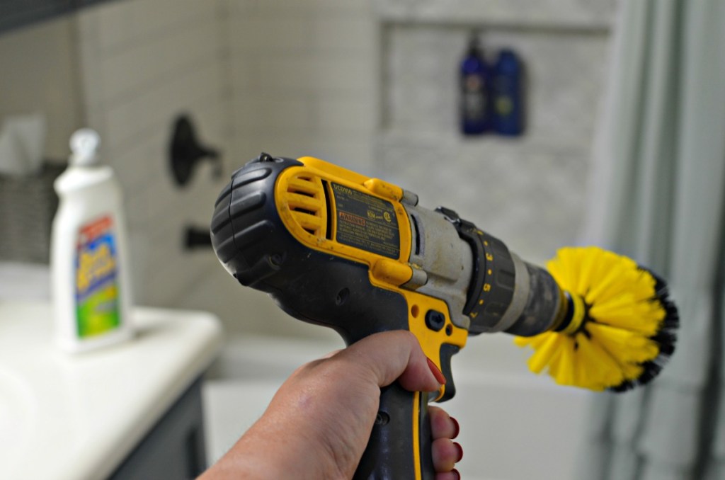 scrubbing bathrooms with drillbrush