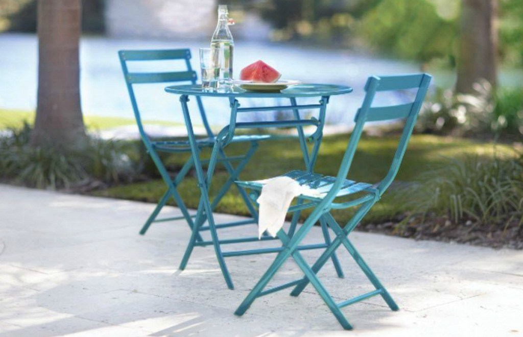blue bistro patio set outdoors