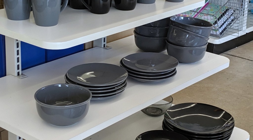 gray bowls and plates