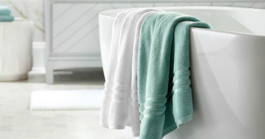 Home Decorators Collection towels over bath tub 