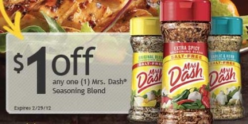 New $1/1 Mrs. Dash Seasoning Blend Coupon (Facebook)