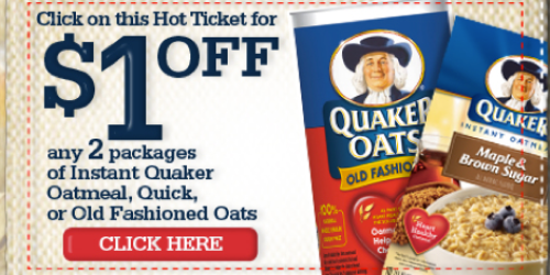 $1/2 Quaker Oatmeal Coupon (Facebook)